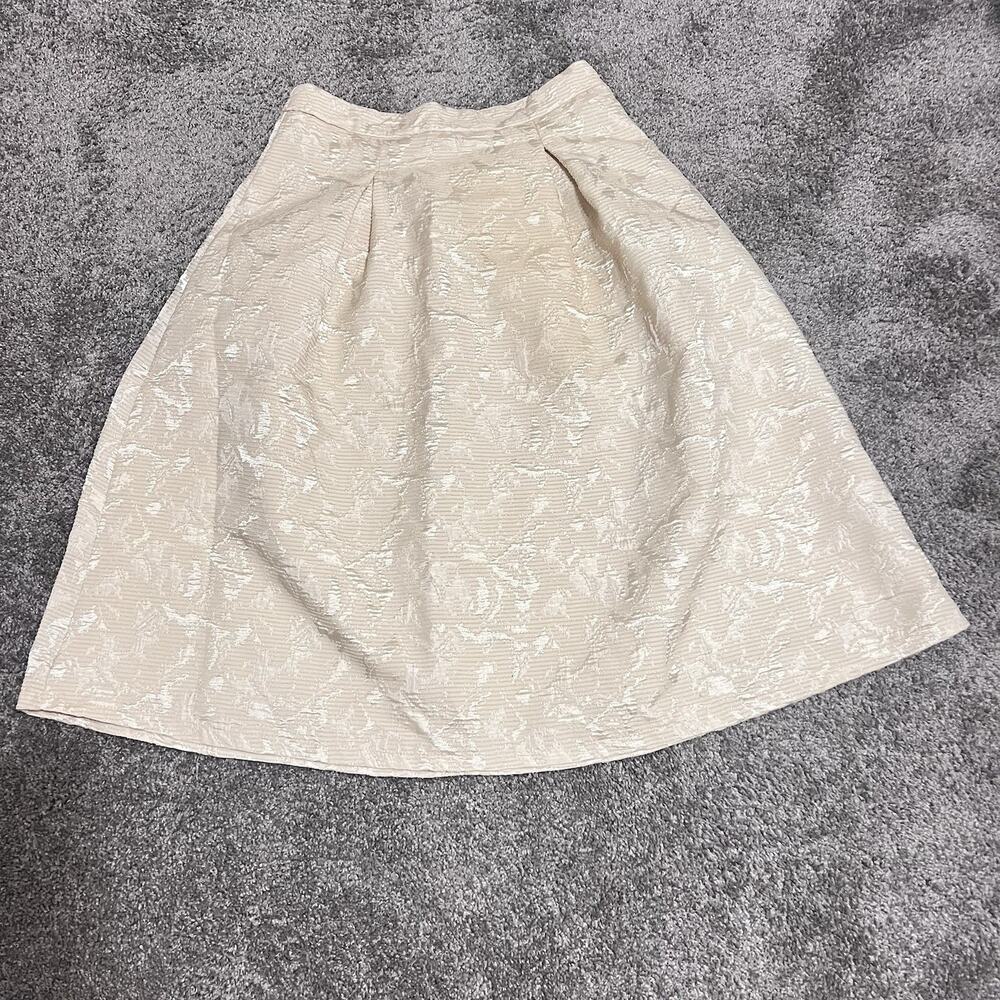ASTR Cream Jacquard A-LineMidi Skirt Large Textured FloralPattern Cottagecore